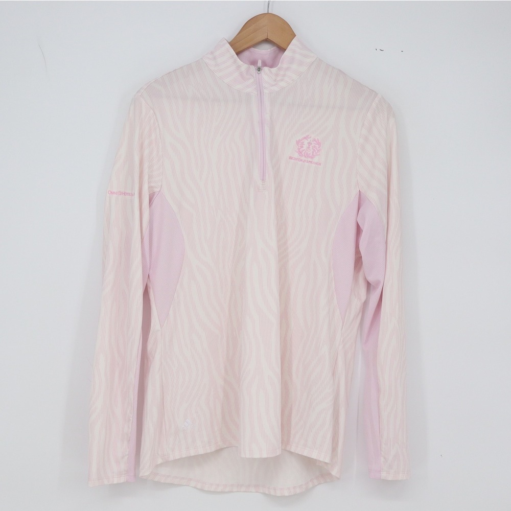 Adidas Pullover Womens L Quarter Zip Pink White Zebra Print Golf Excellent